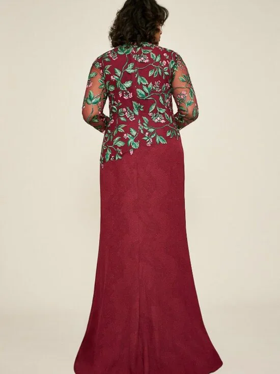 Tadashi Shoji Wine Floral Crepe Gown 2X (18Q) – NWT – Lightweight & Elegant - Picture 2 of 9
